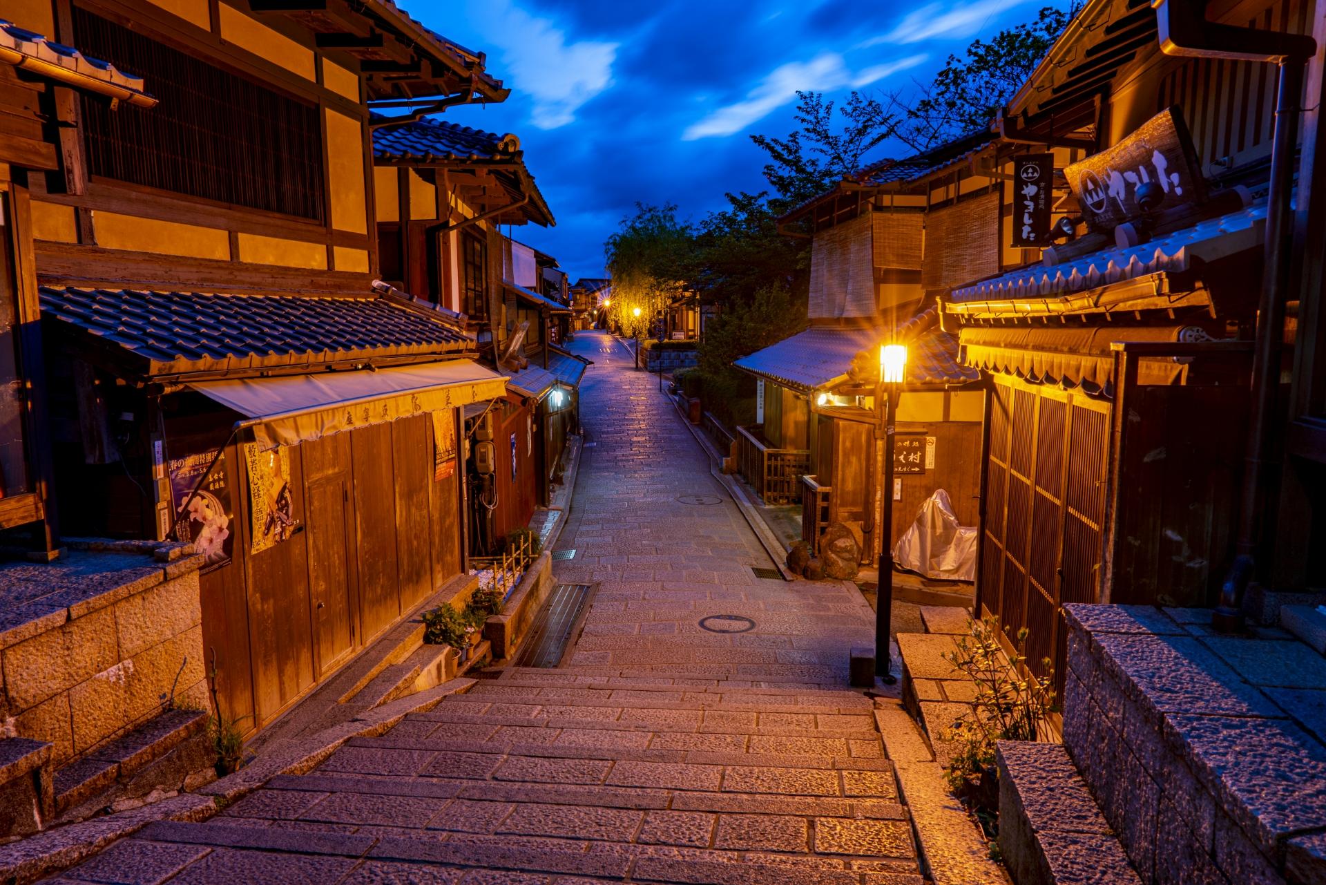 京都イブニングE-bikeツアー：裏路地とライトアップされた寺院
