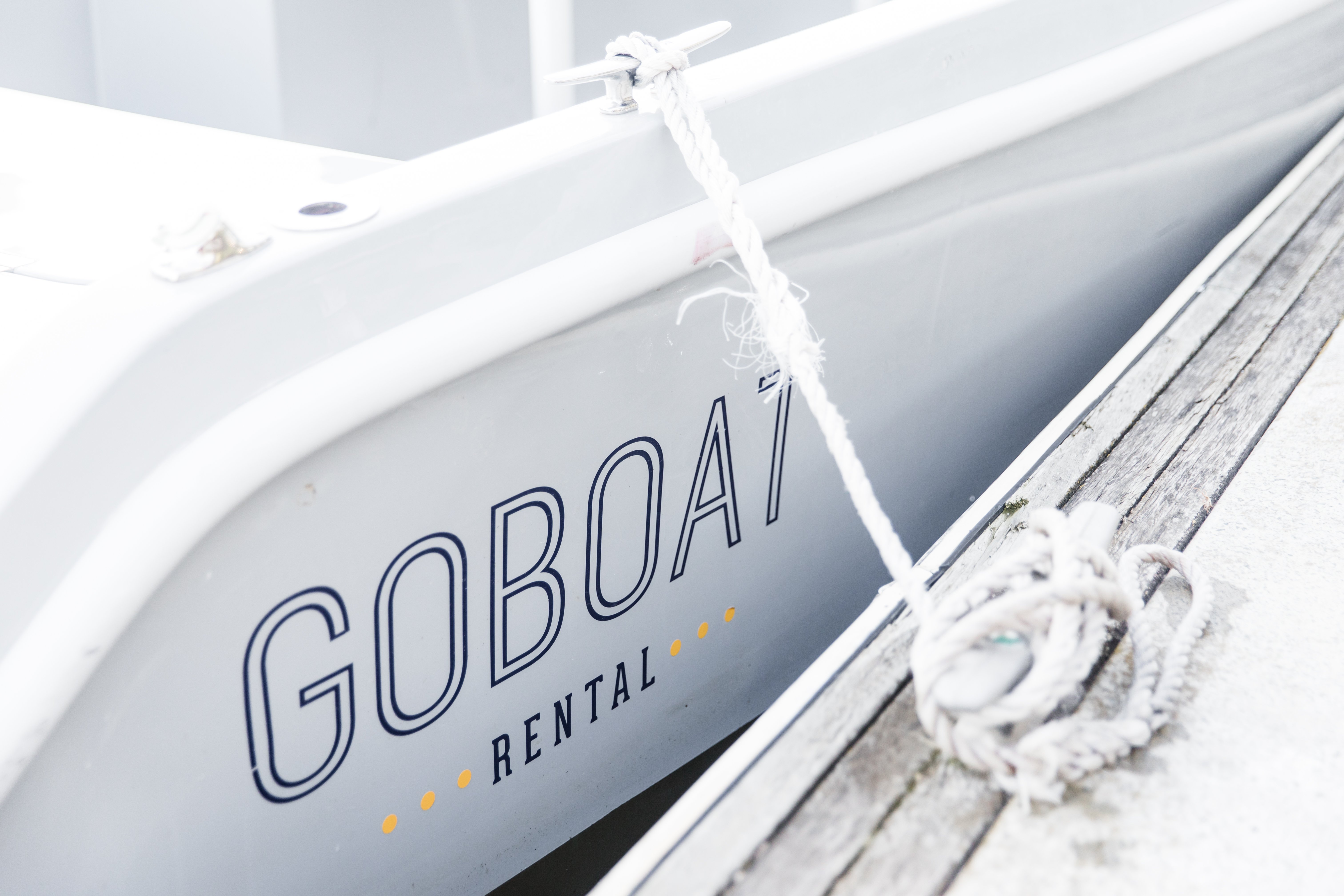 The GoBoat name on a boat's white hull