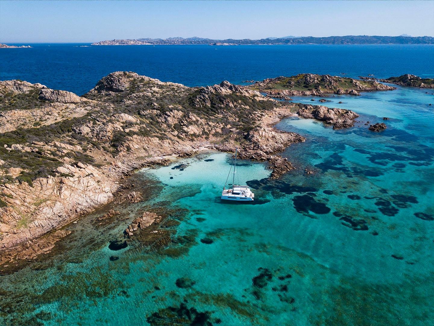 Catamaran tour of the La Maddalena archipelago from Palau with lunch on deck, Sardinia