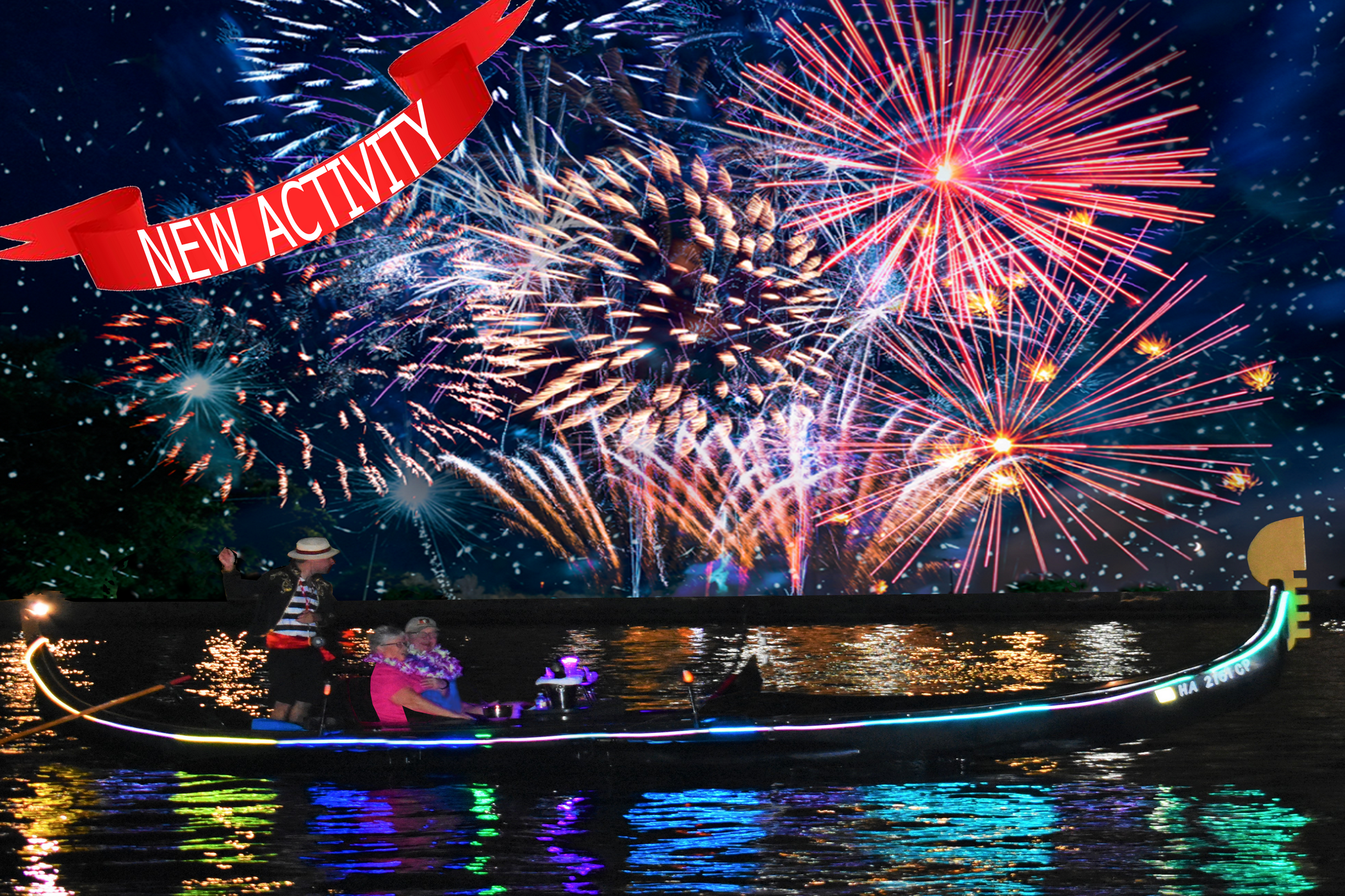 Oahu Fireworks Gondola Cruise with Drinks in Waikiki