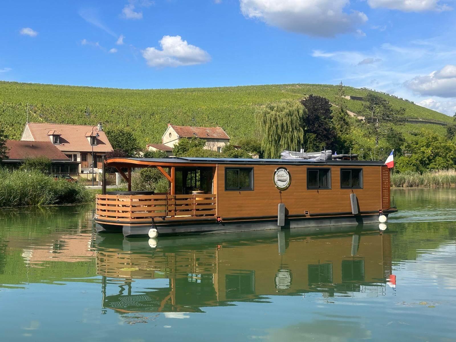 Solar Houseboat Cruise Through the Champagne Vineyards