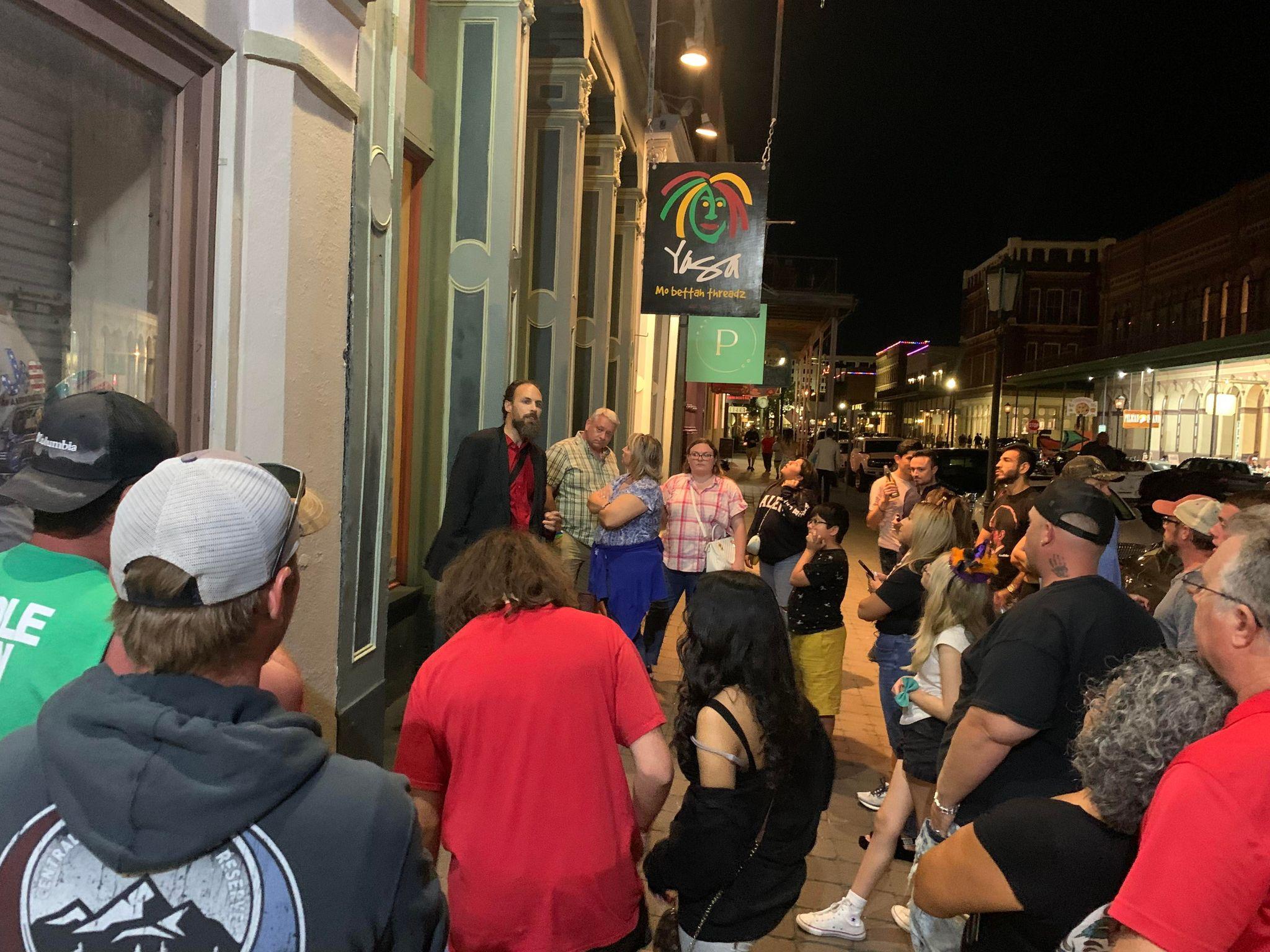 Galveston haunted ghost tour using a ghost-hunting app with EMF tools