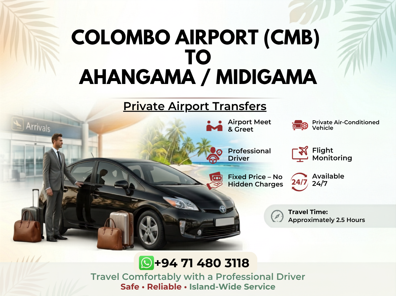 Private Airport Transfer: Colombo to Ahangama Coastal Route