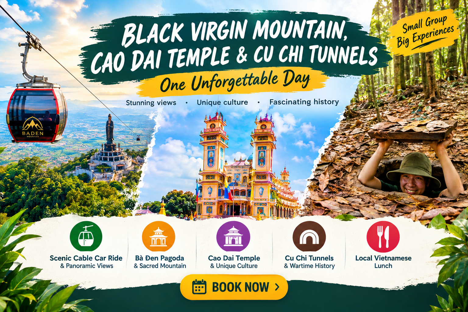 Black Virgin Mountain, Cao Dai Temple & Cu Chi Tunnels Day Tour