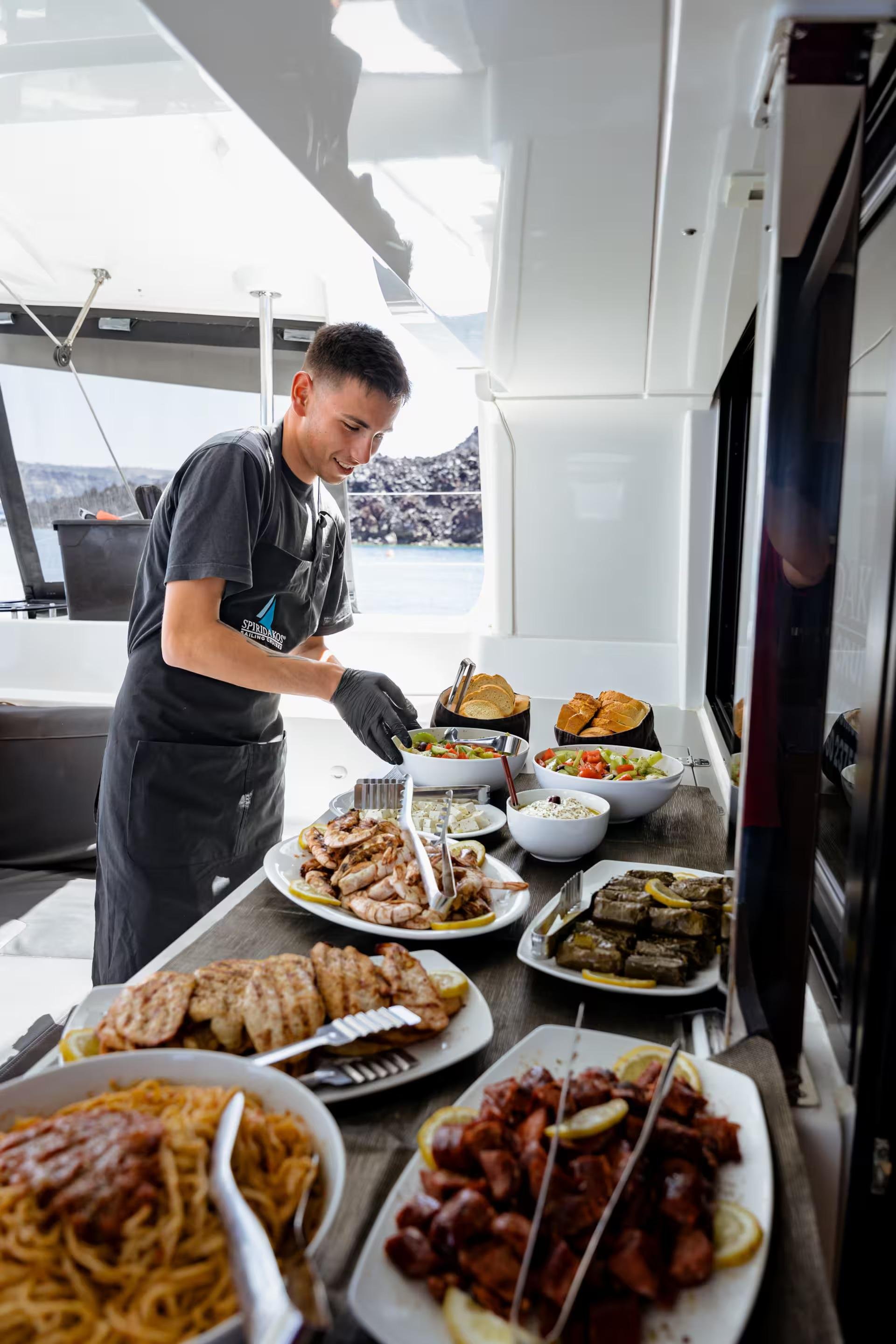 Santorini Luxury Catamaran Cruise with BBQ & Drinks