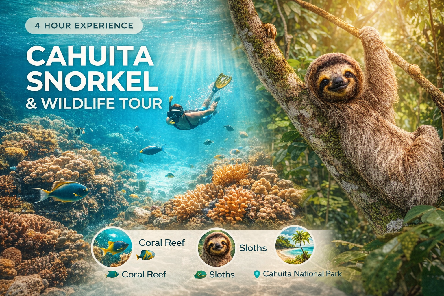 Cahuita Snorkeling & Rainforest Wildlife Tour