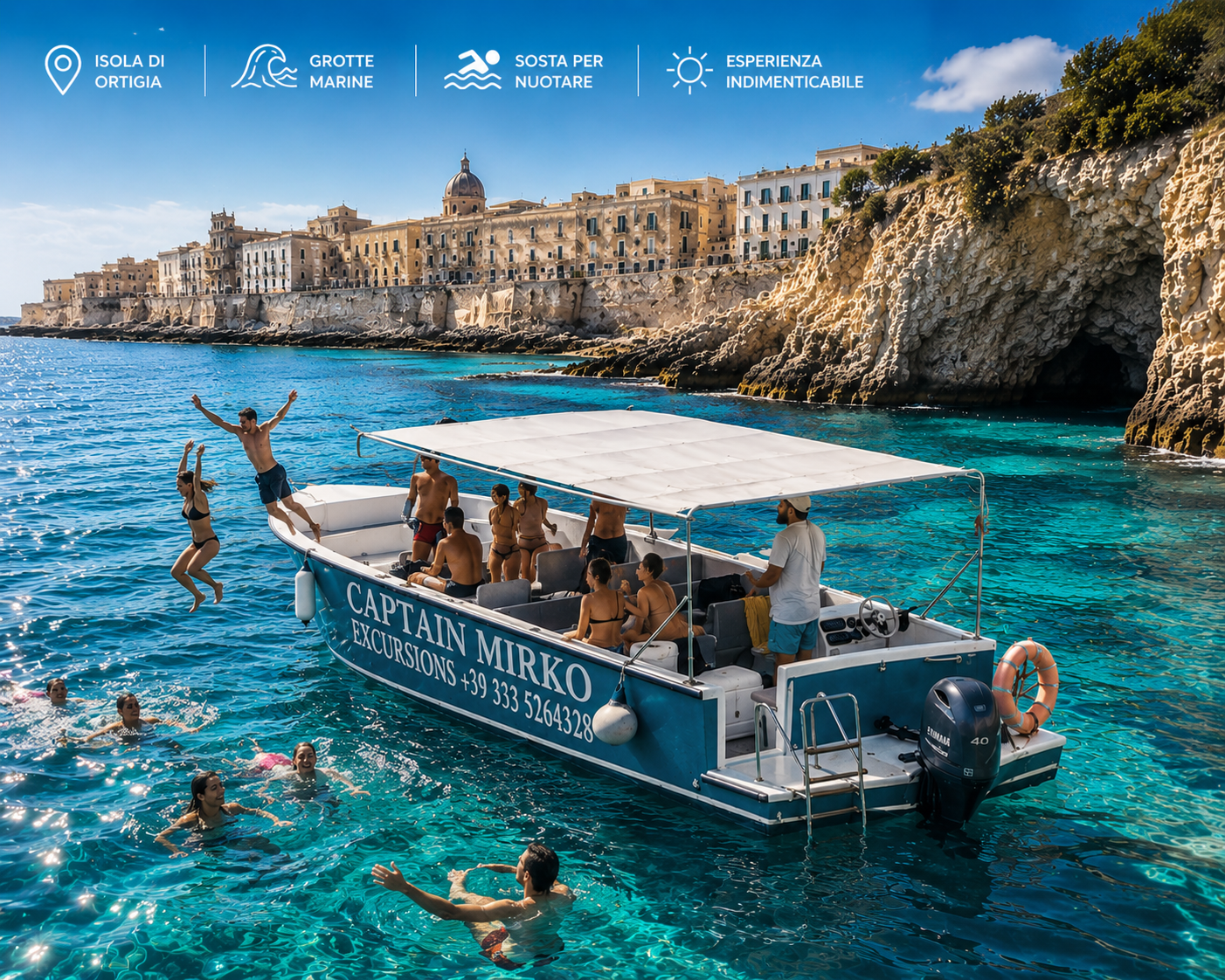 Syracuse: Boat Tour with Captain Mirko, Snorkeling & Caves