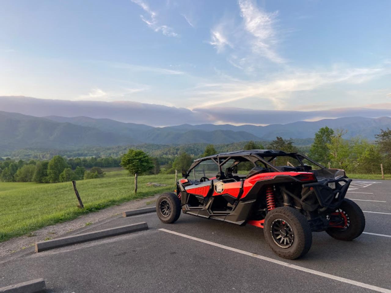 Street-legal UTV side-by-side vehicle on mountain road near Gatlinburg and Pigeon Forge, Tennessee