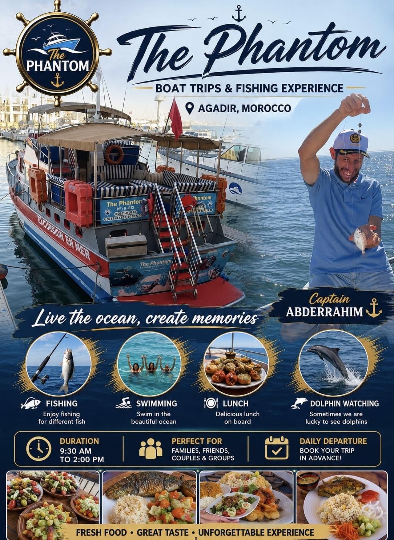 Agadir Atlantic Boat Trip: Fishing, Swimming & BBQ