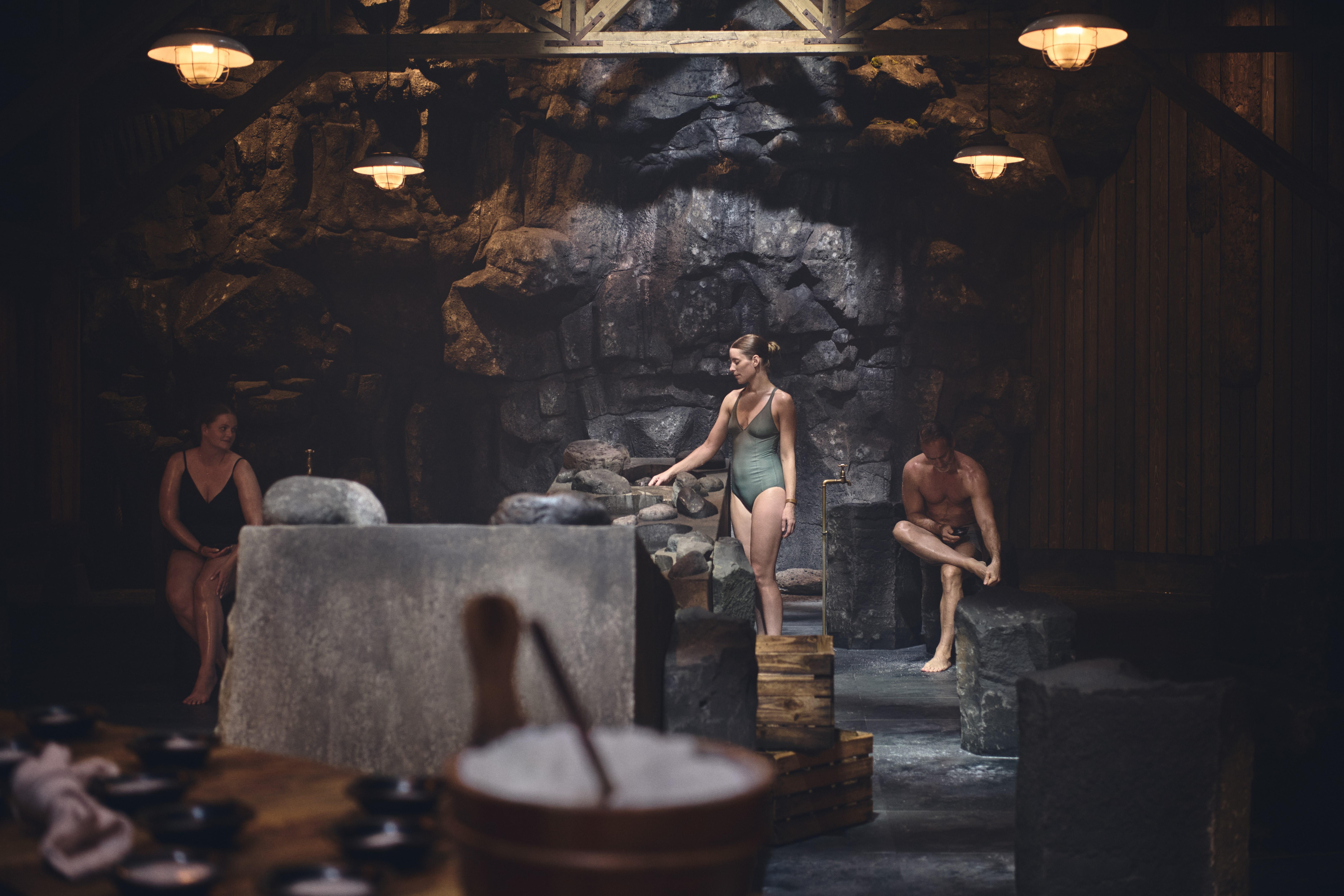 Sky Lagoon sauna with a wide ocean-view window, part of the Skjol ritual, Reykjavik Iceland