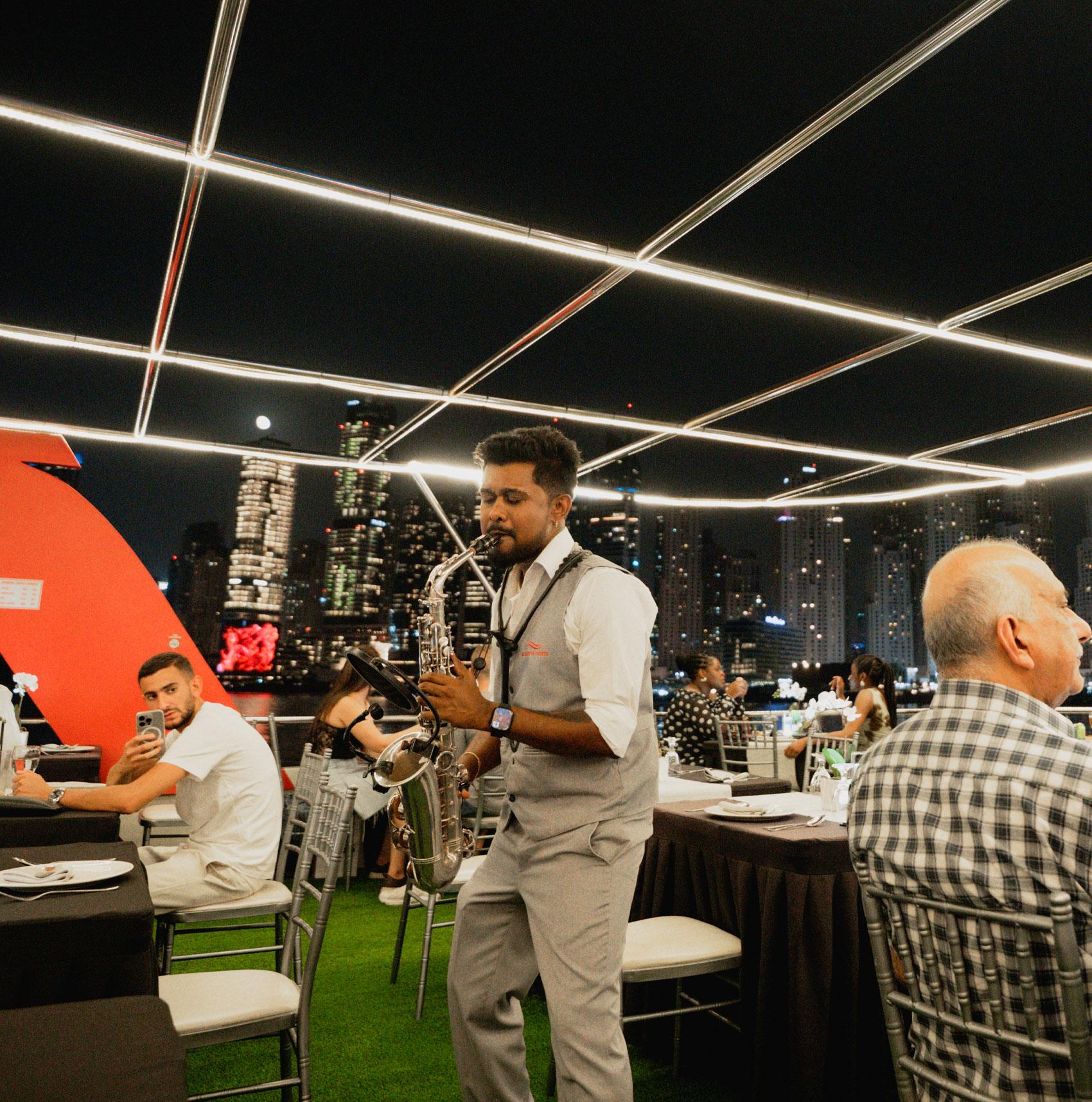 Dubai Marina Sunset & Dinner Cruise with Live Music & Open Bar
