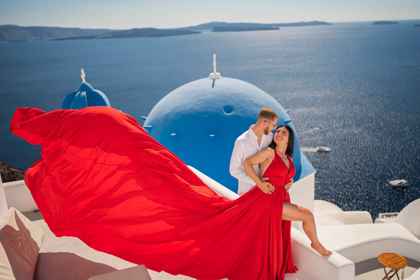 Flying Dress Photoshoot in Santorini