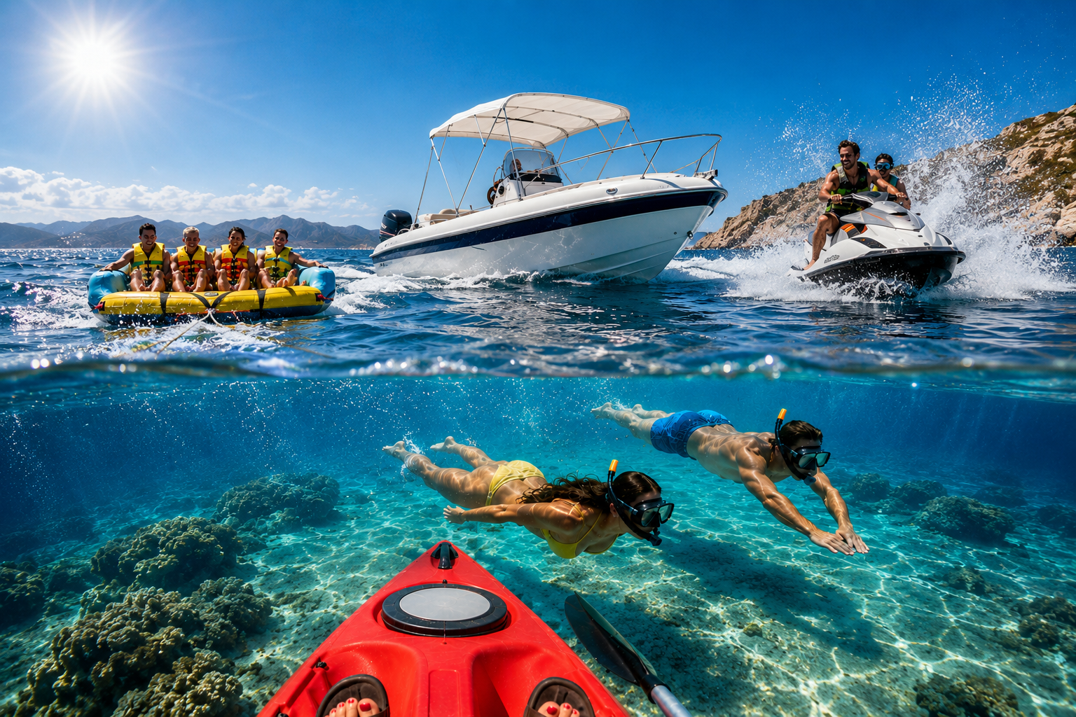 Private Santorini Coastal Adventure: Boat, Jet Ski & Kayaking