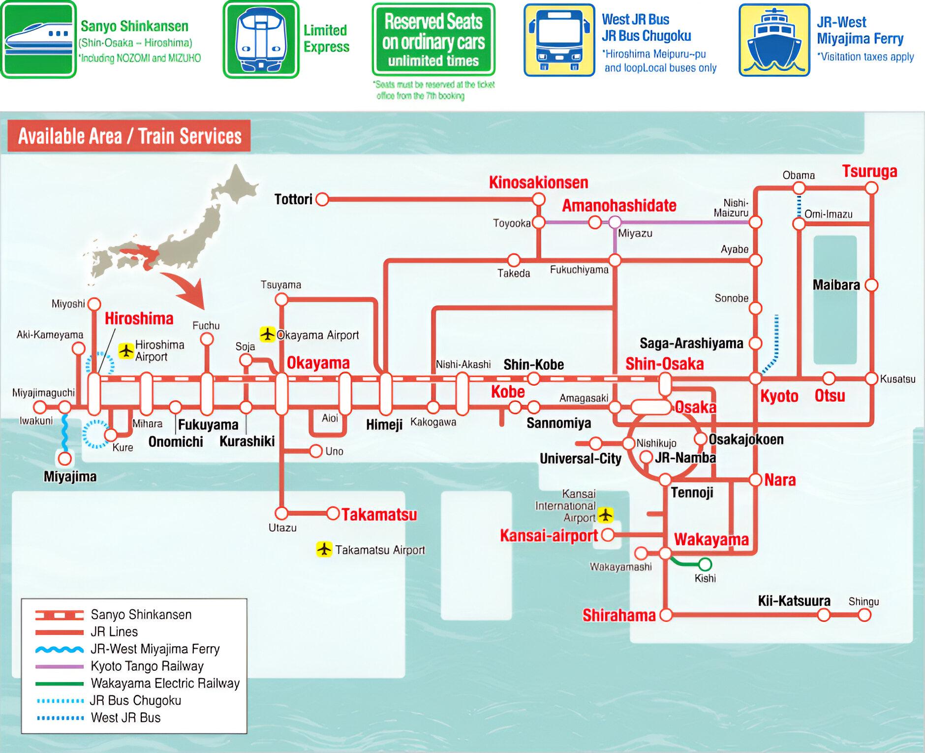 JR West Rail Pass: Kansai-Hiroshima Area 5-Day Travel