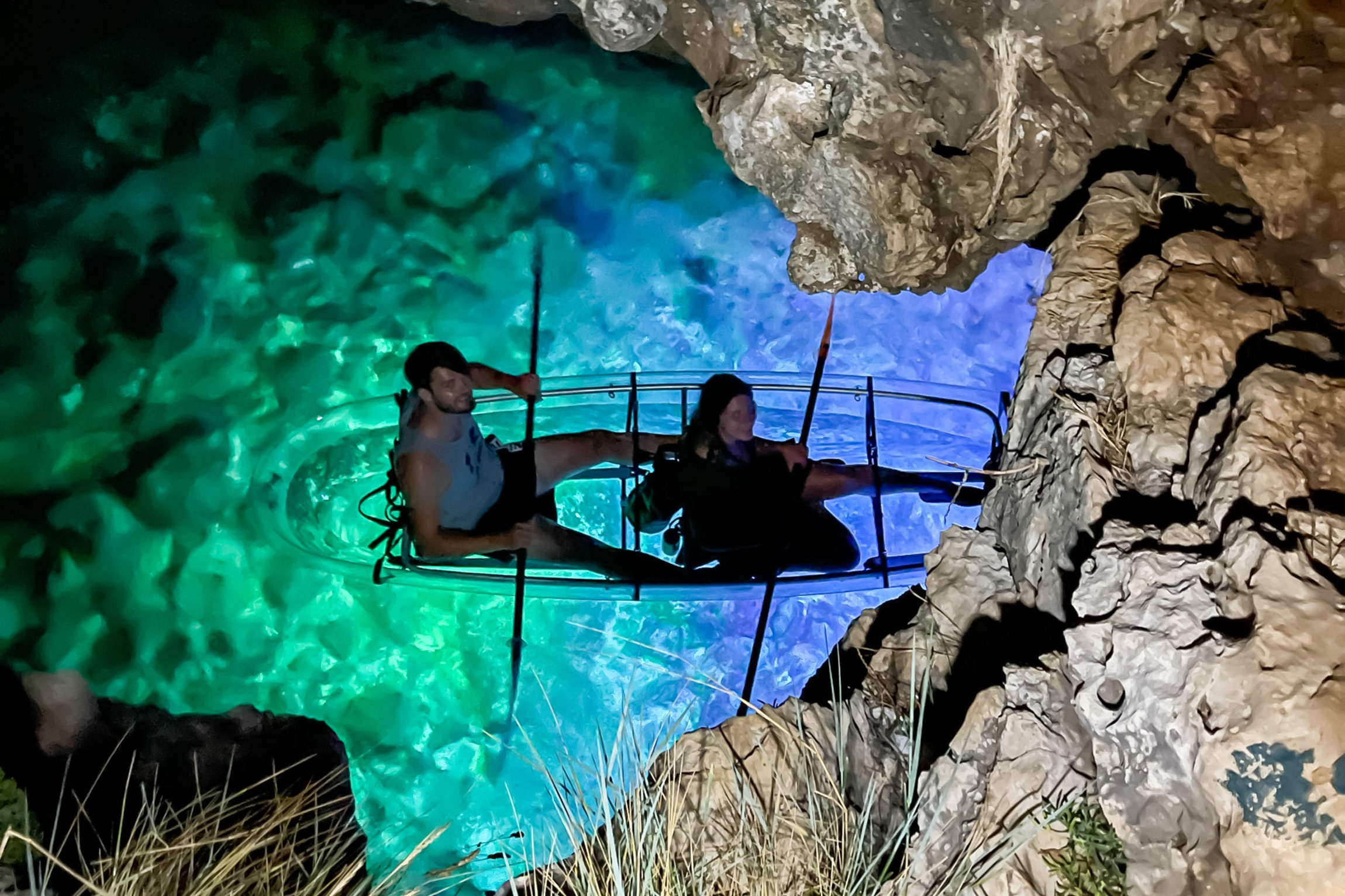 Pula: Transparent Kayak Sunset & Night Glow Tour