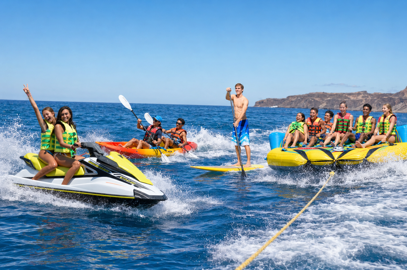 Santorini Multi-Water Sports Adventure: Jet Ski, Kayak/SUP & Tubing