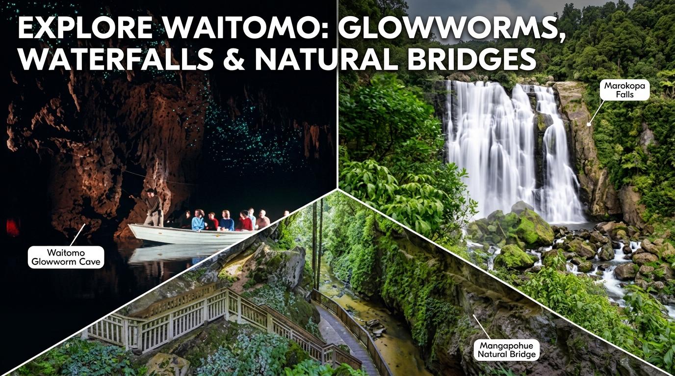 Waitomo Glowworms, Mangapohue Bridge & Marokopa Falls Day Trip