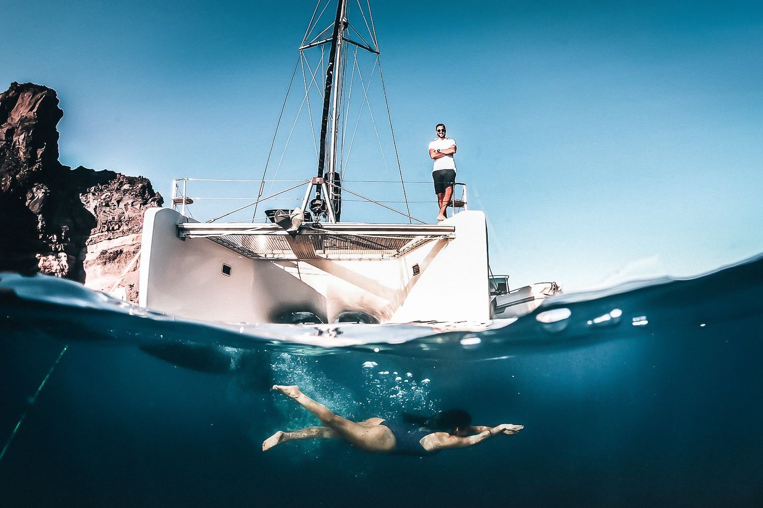 Santorini Private Catamaran Caldera Cruise with Meals & Open Bar