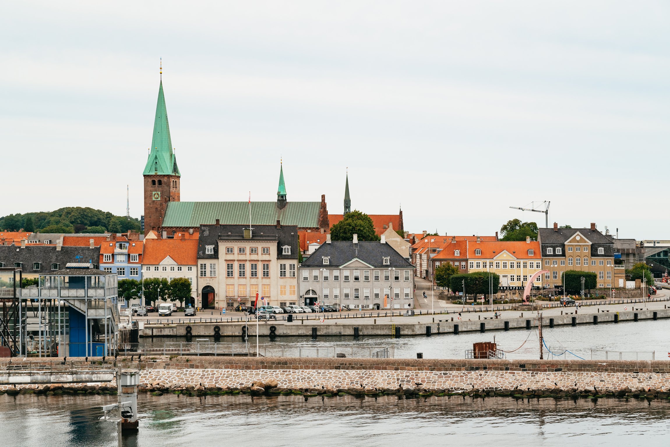 Helsingør's old town and church spire across the harbour