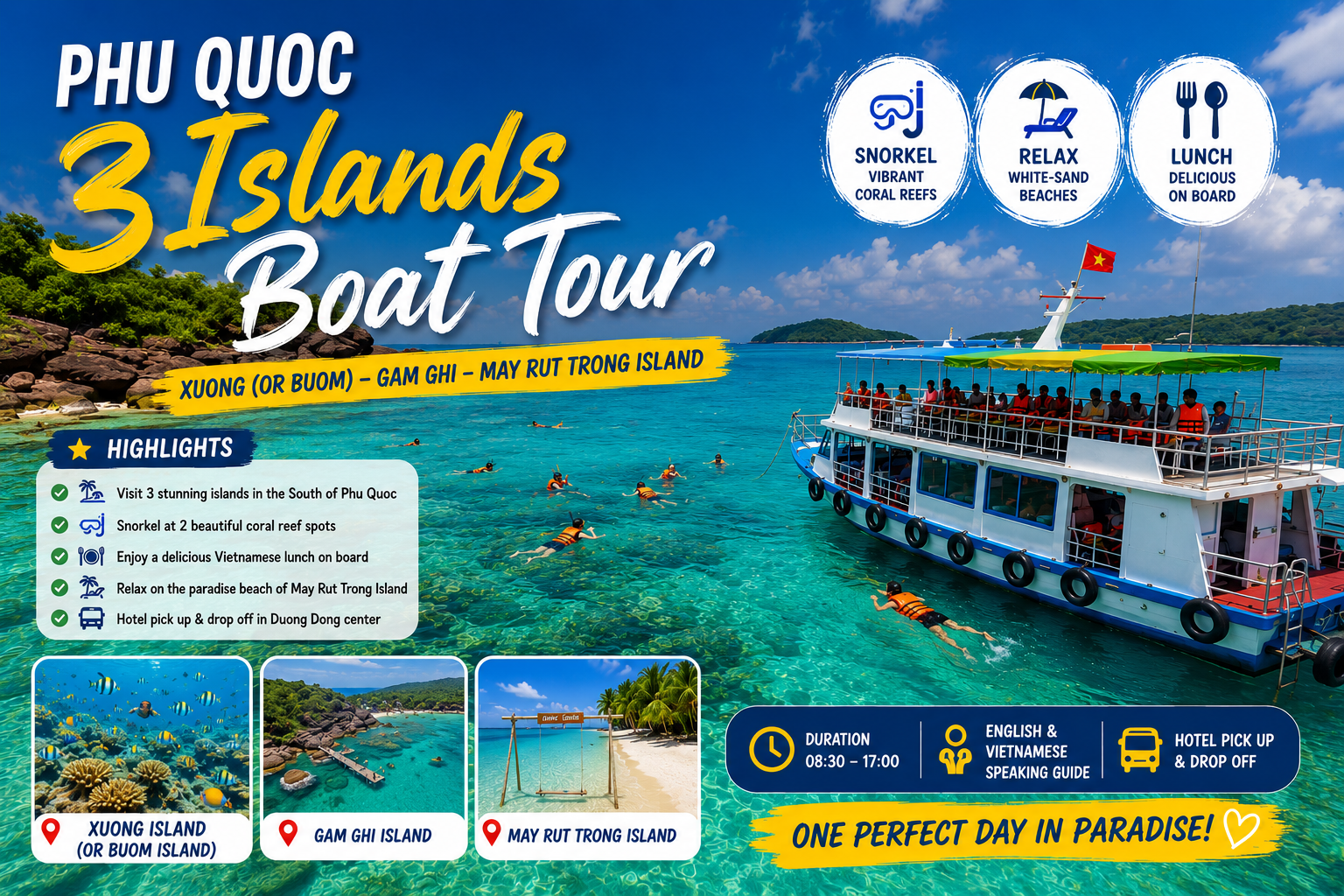 Phu Quoc 3-Island Snorkeling Adventure with Lunch