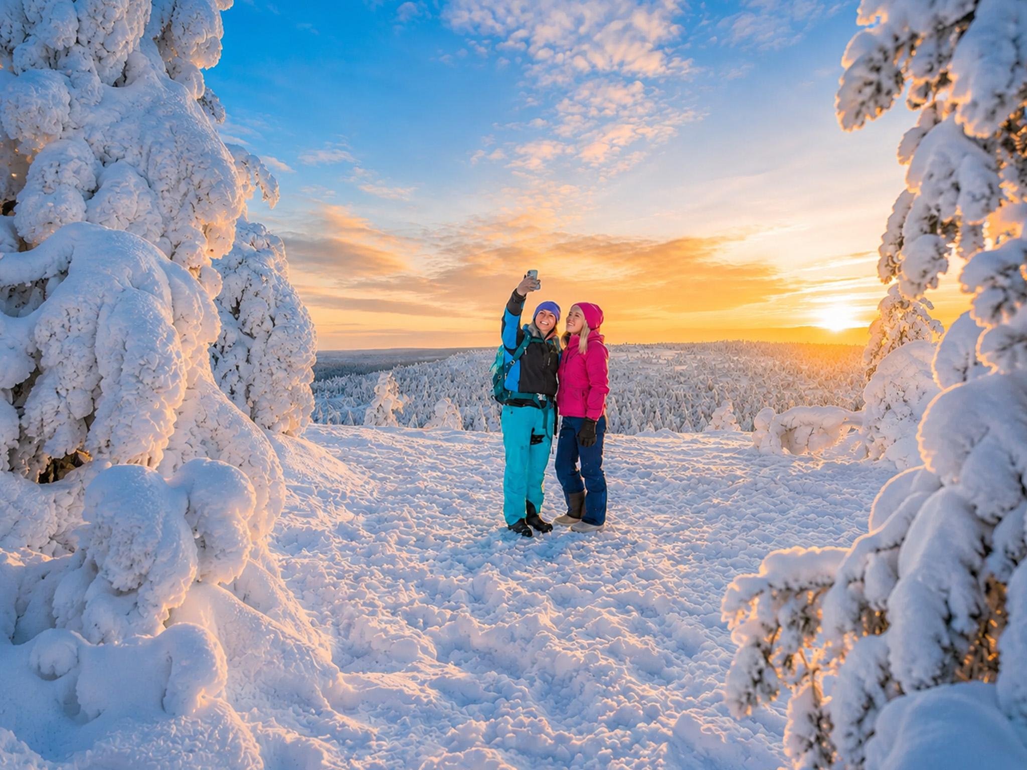 Riisitunturi National Park Winter Hike with Snowy Forest Views