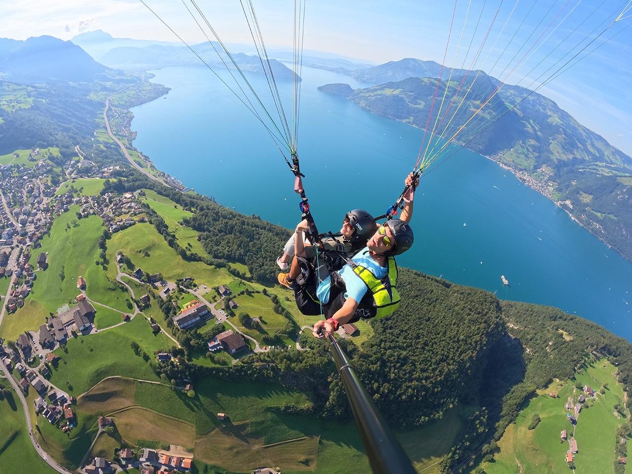 Tandem Paragliding Flight Over Lucerne