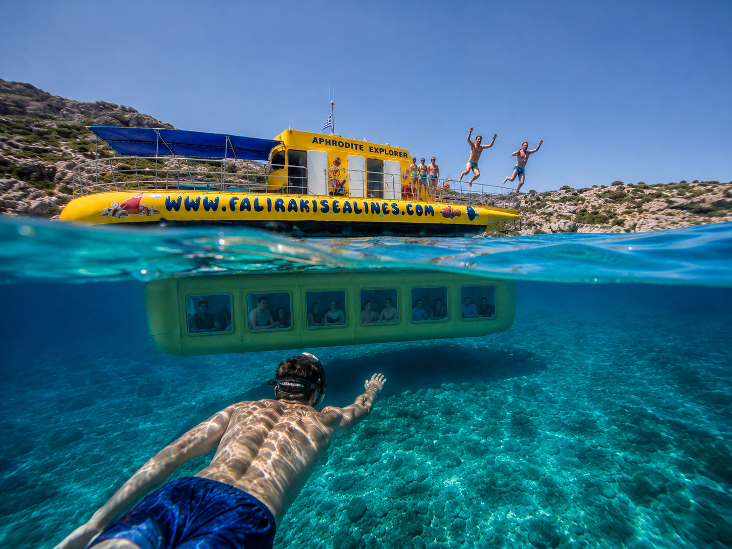Semi-Submarine Cruise to Anthony Quinn Bay & Traganou Caves
