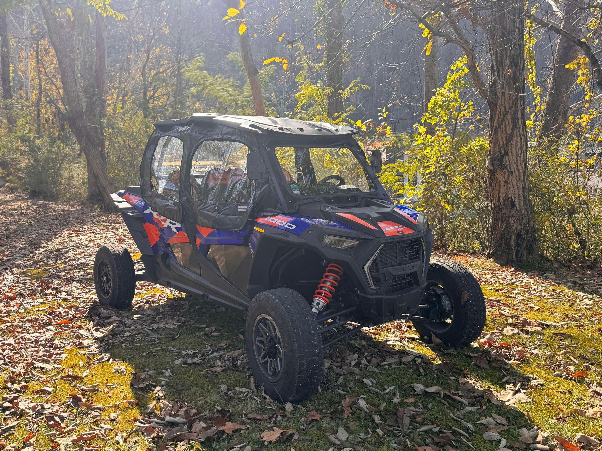 Self-guided UTV rental Gatlinburg TN — group driving side-by-side through Smoky Mountain scenery