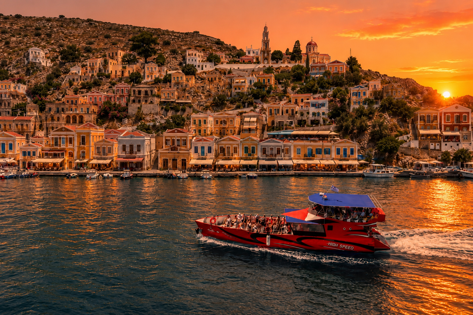 Rhodes to Symi Island: Sunset High-Speed Boat Cruise via St George's Bay