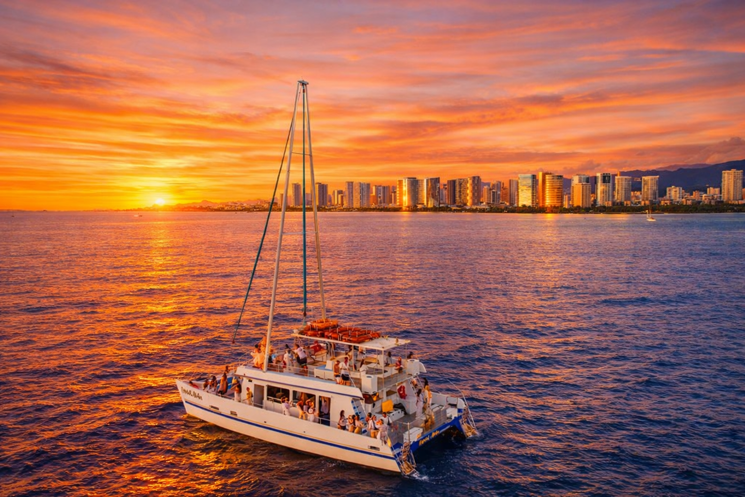 Waikiki Sunset Sail on a Double-Decker Catamaran