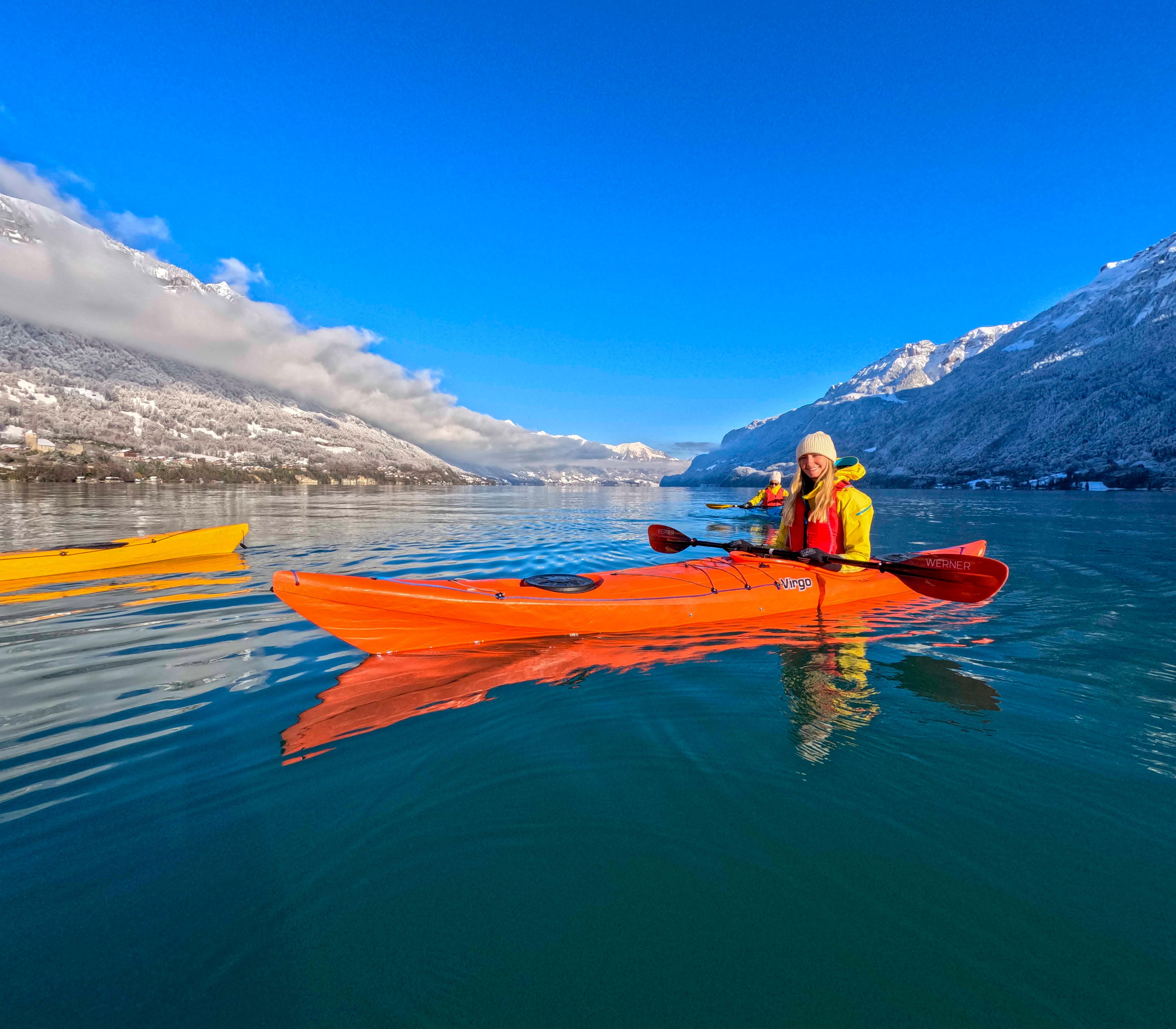 Small-Group Winter Kayaking on Lake Brienz