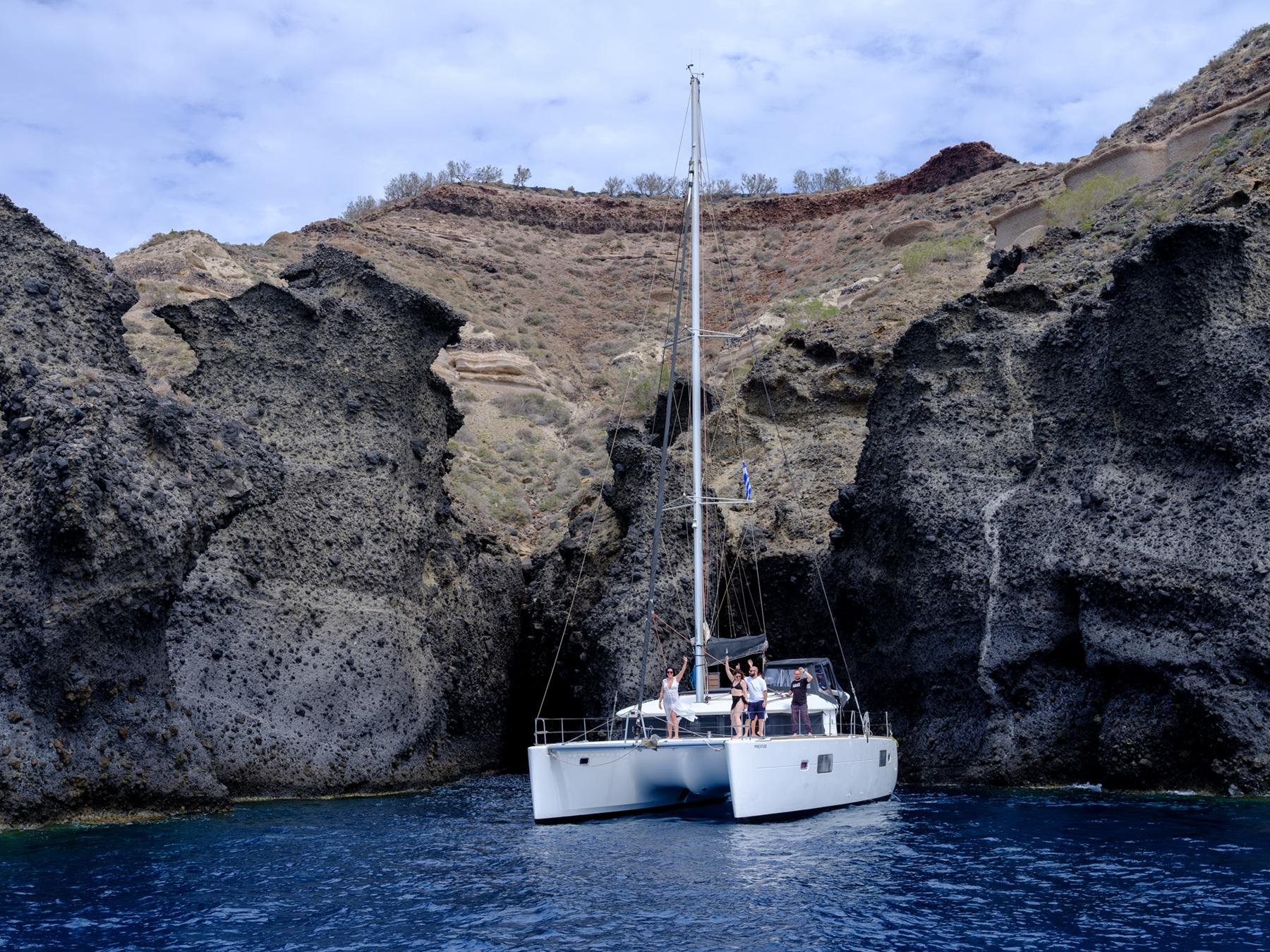 Private Santorini Catamaran Cruise with Onboard BBQ