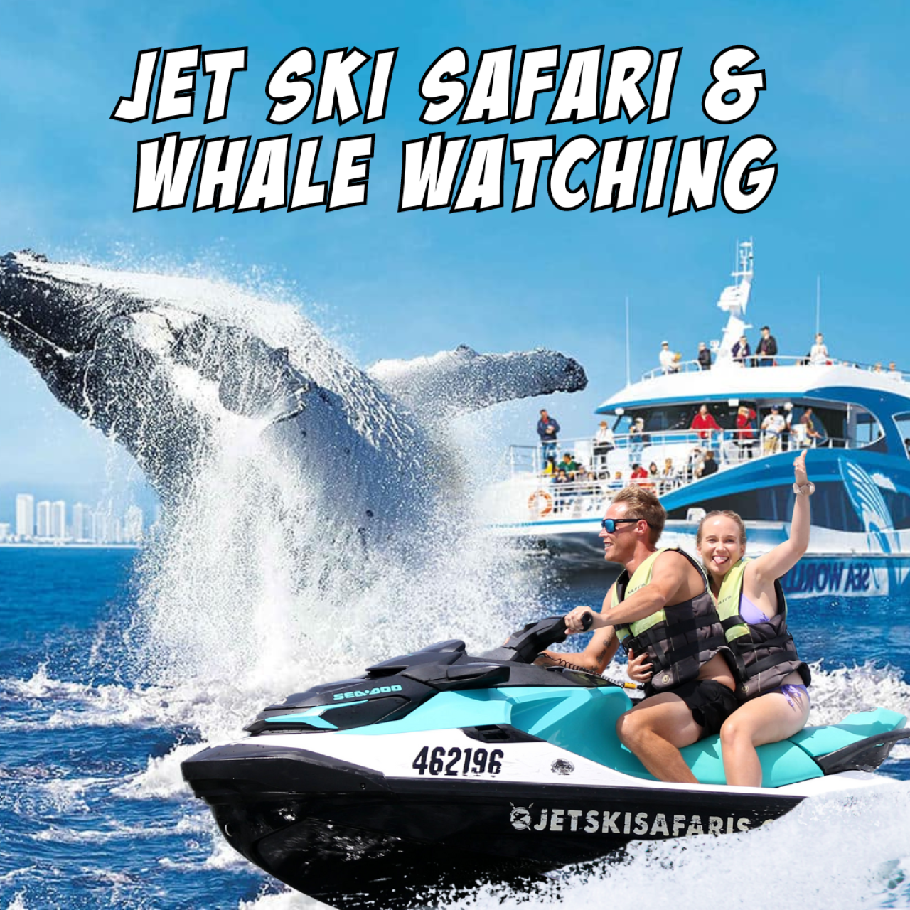 Gold Coast Whale Cruise & Shared Jet Ski Safari for 2