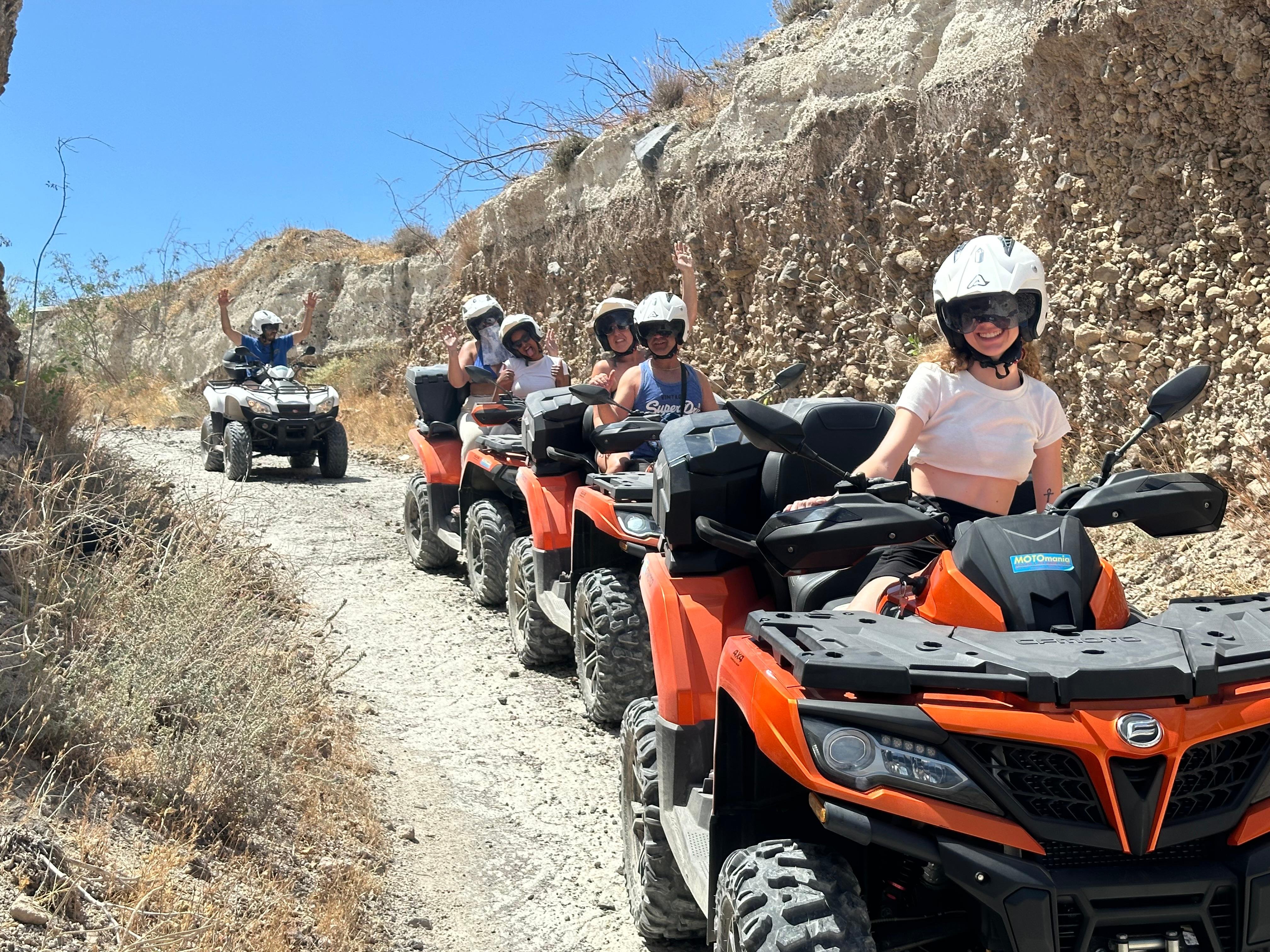 Santorini off-road ATV safari on a hidden volcanic trail near Red Beach