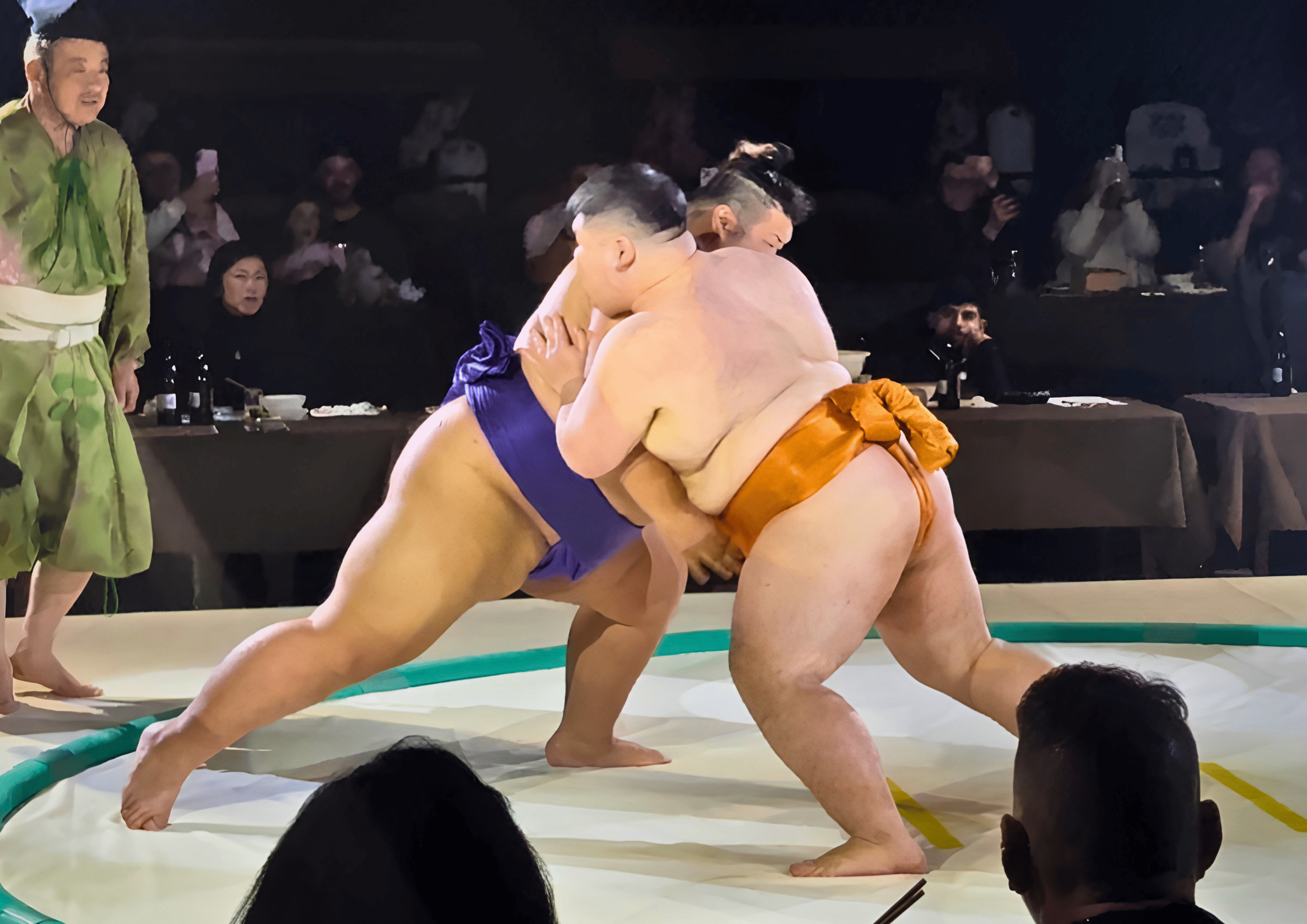 Osaka Sumo Demonstration & Premium Wagyu Sukiyaki Dinner with Front-Row Seats