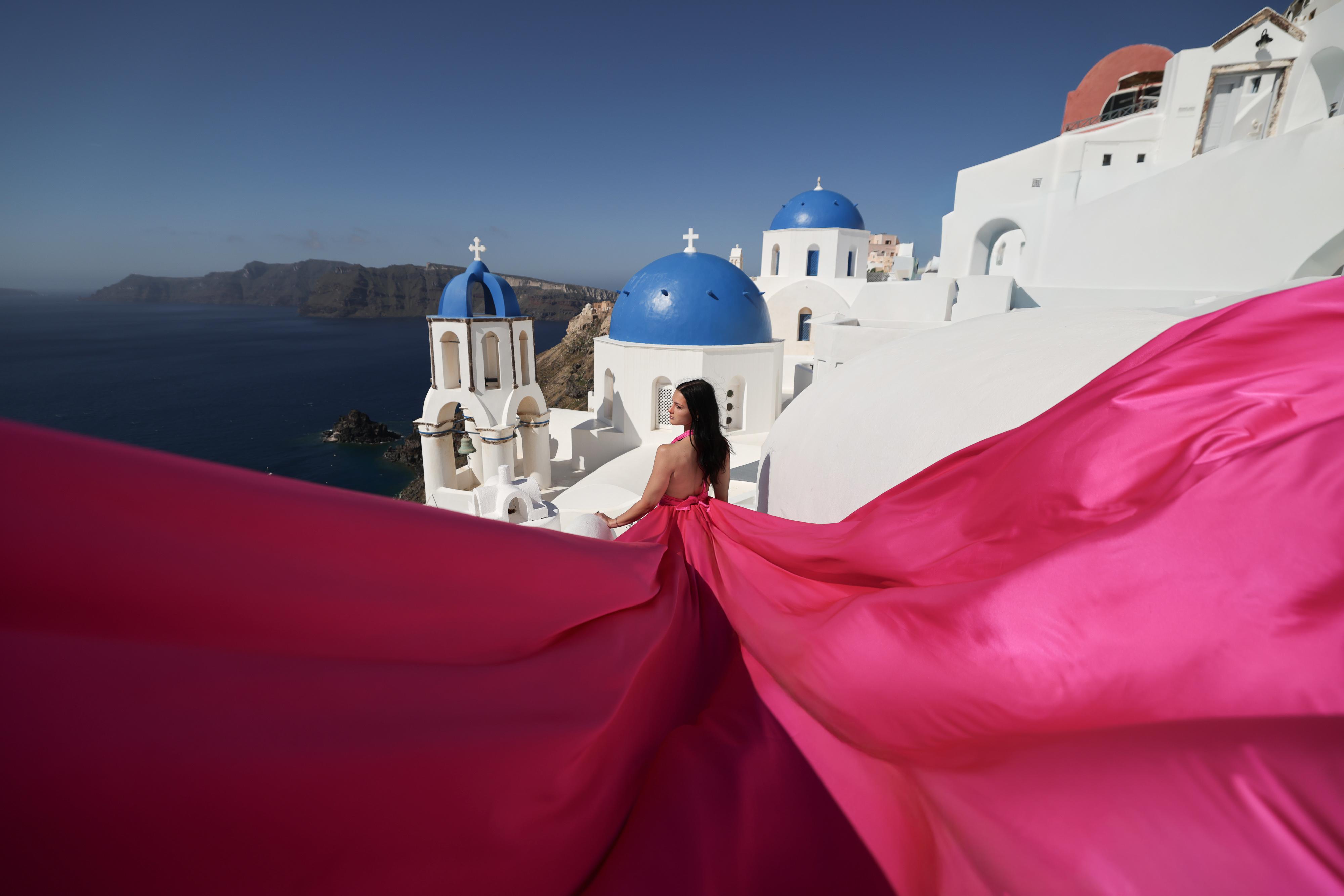 Santorini Flying Dress Photoshoot in Oia or Imerovigli