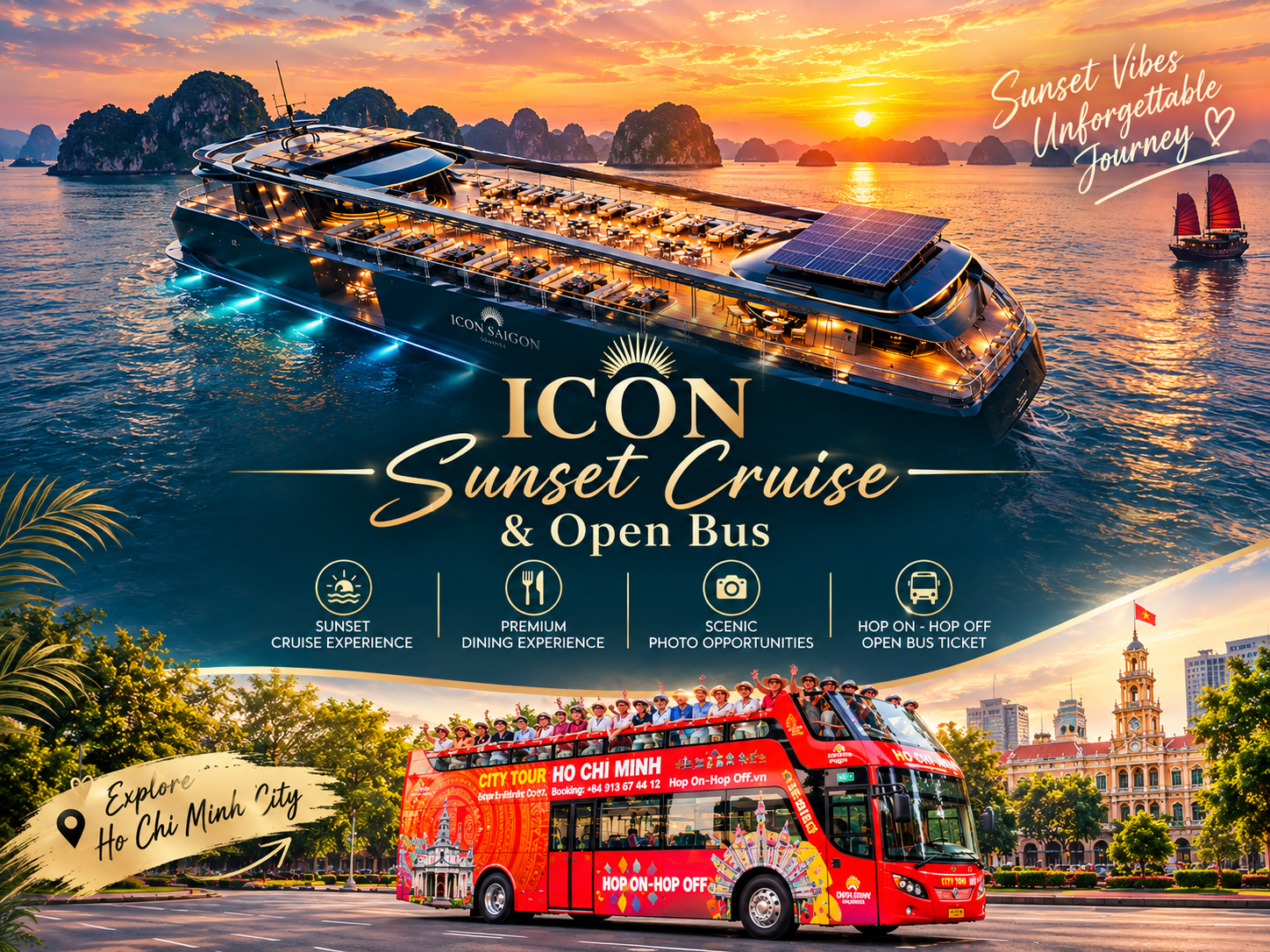 Saigon River Sunset Cruise with Private Transfer & Night Bus Pass