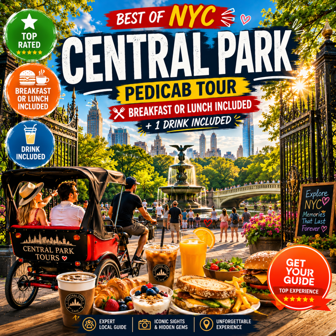 Central Park Pedicab Tour with Lunch & Drink