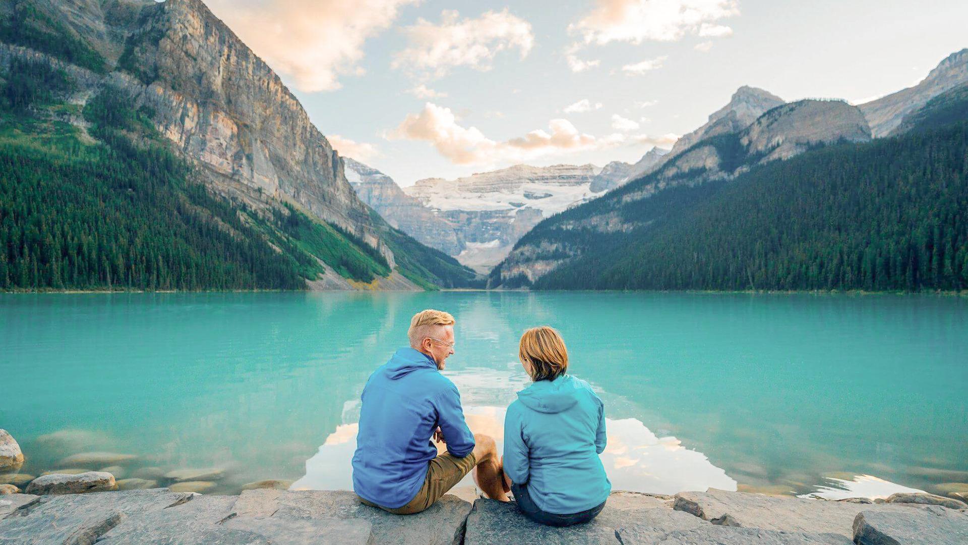 Lake Louise red canoe turquoise glacial water Victoria Glacier Banff National Park — image 8