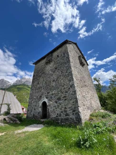 Historic stone Lock-in Tower in Theth