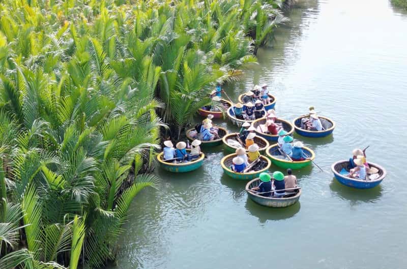 Tourists enjoying basket boats
