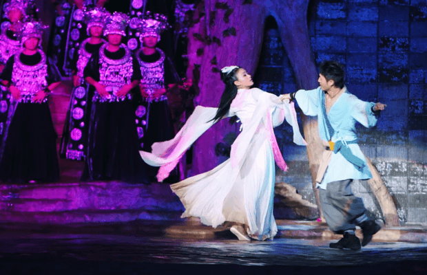 Performers on stage at the Tianmen Fox Fairy Show in Zhangjiajie