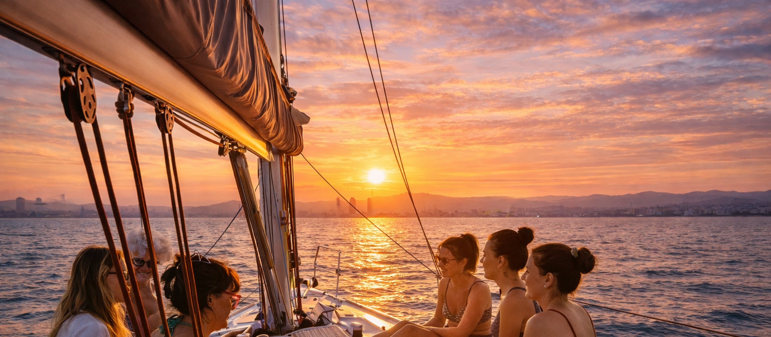Barcelona: Tour en velero al atardecer en grupo pequeño con cava y aperitivos