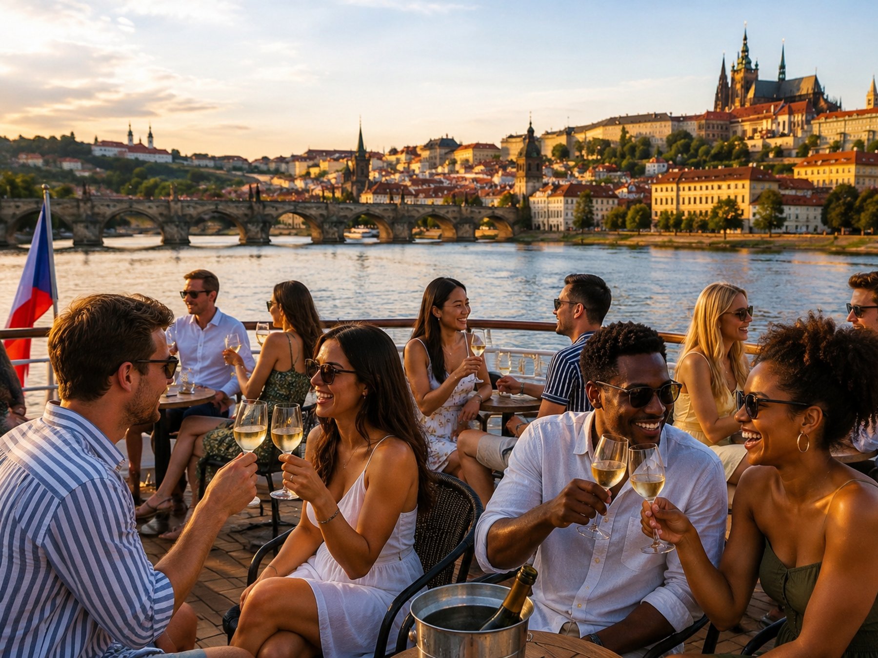 Prag: Ökologische Bootstour am Abend + ein Glas Prosecco