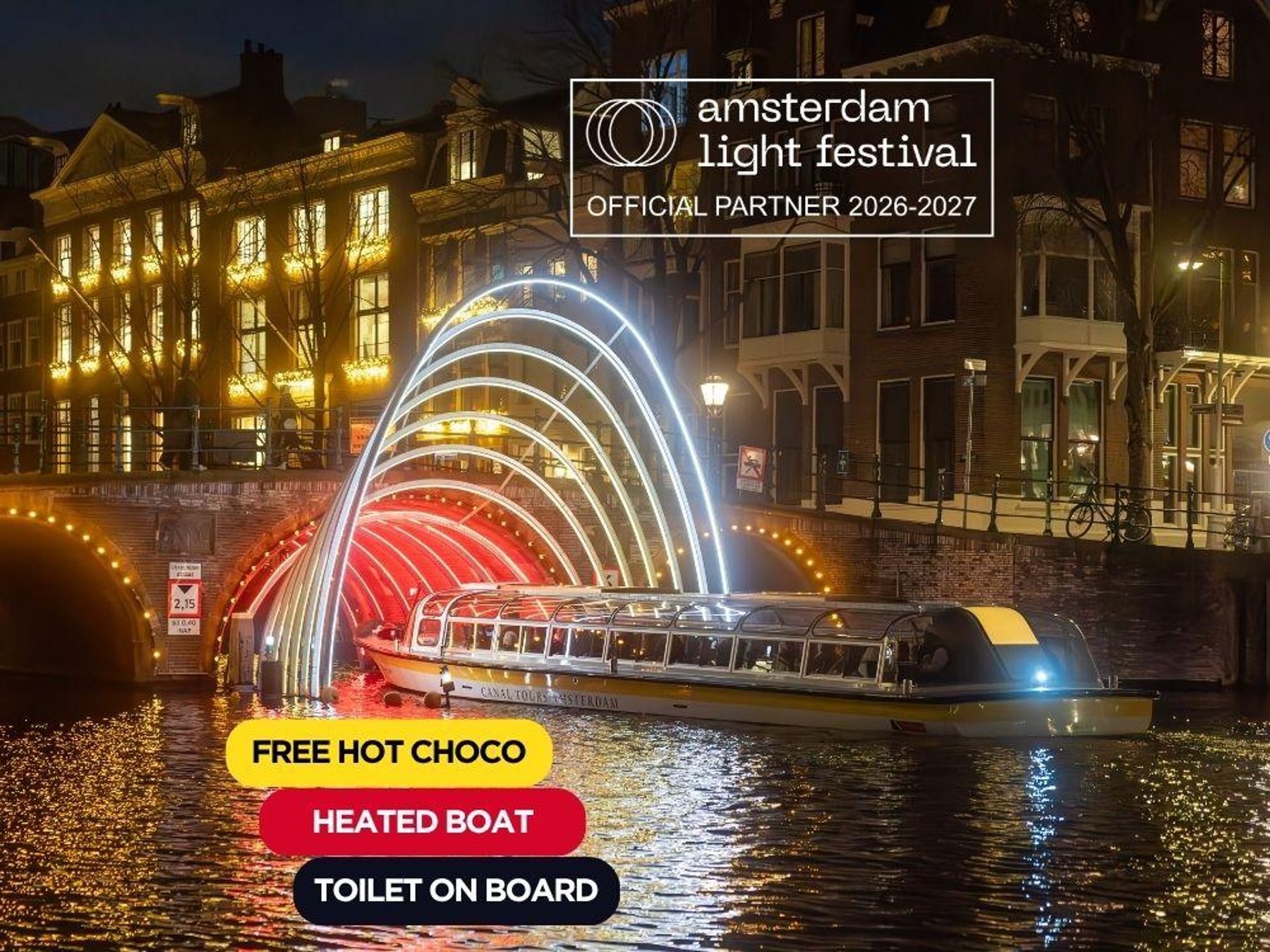 Amsterdam Light Festival: Fahrt mit beheiztem Boot + KOSTENLOSE Schokolade