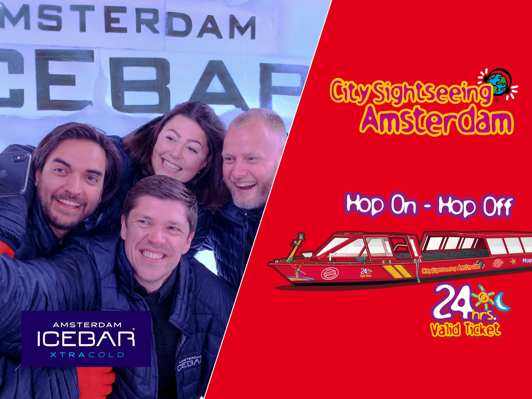 Amsterdam 24-Stunden Hop-On Hop-Off Boot und XtraCold Icebar