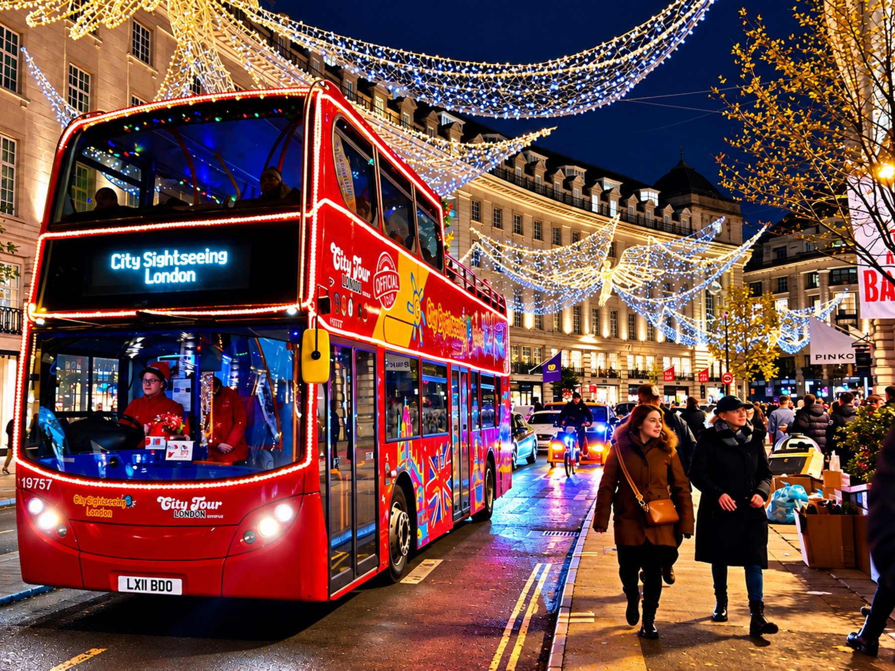 LONDON · 1,5 STUNDEN Weihnachtsbeleuchtungstour (Bus) + Hop-On Hop-Off Boot