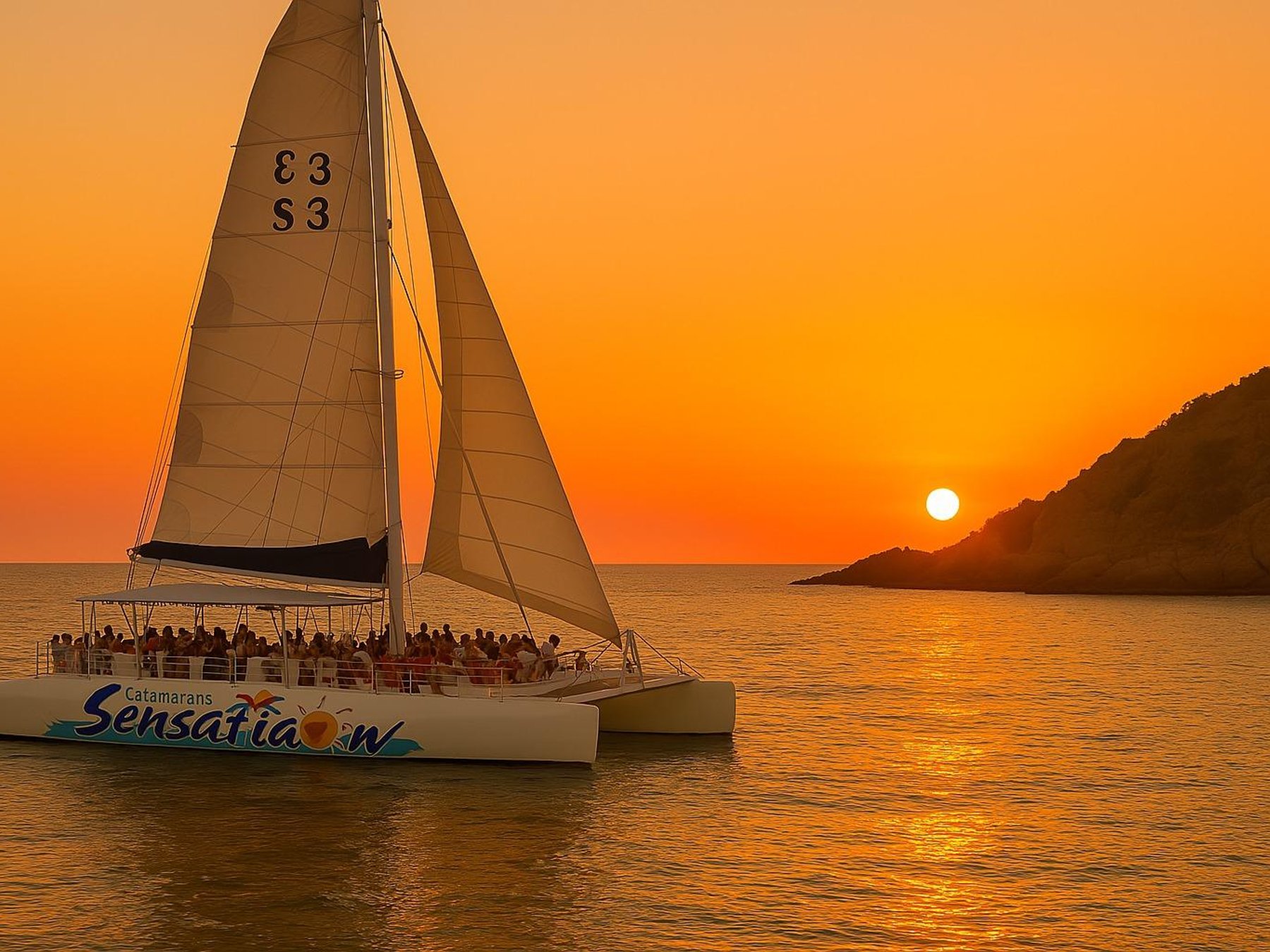 Lloret de MarSonnenuntergangs-Katamaranfahrt mit DJ und Getränken