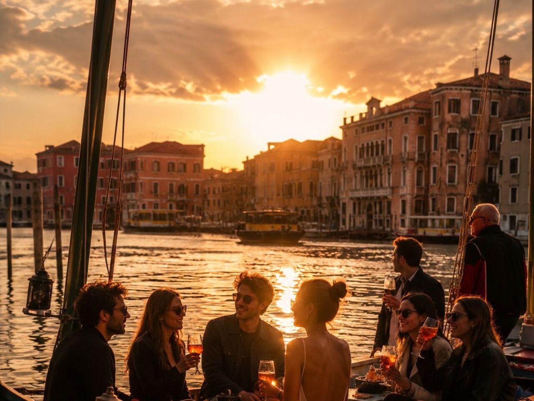 Venedig: Aperitif auf dem Boot mit Musik bei Sonnenuntergang auf der Lagune