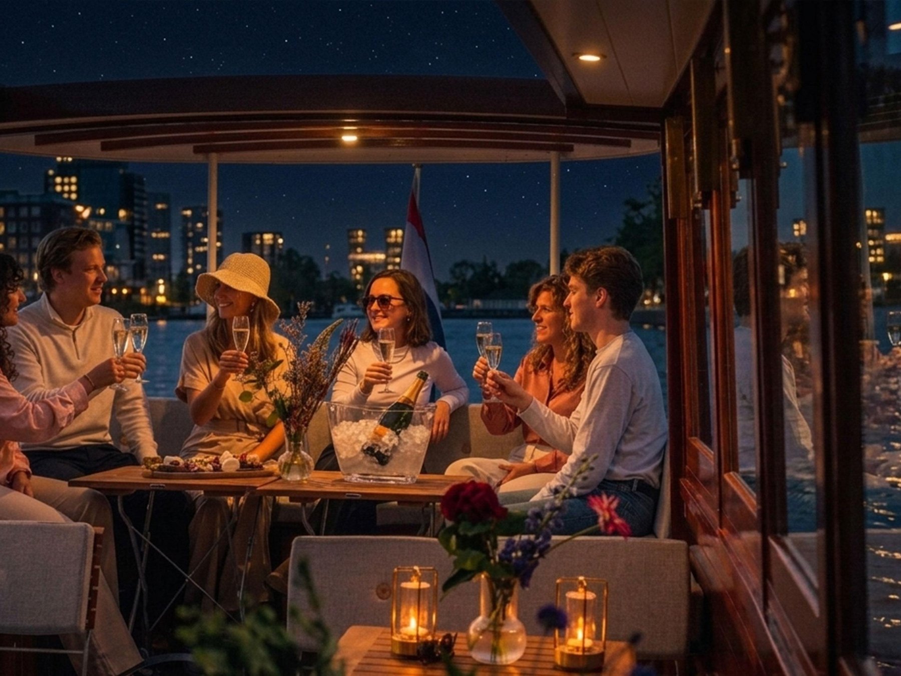 Amsterdam: Abendliche Luxus-Bootsfahrt mit unbegrenztem Prosecco & Snack